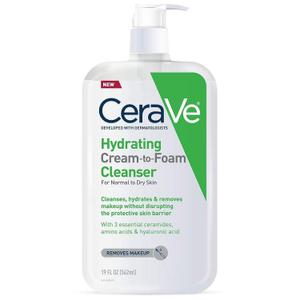 CeraVe Hydrating Cream To Foam Cleanser, Makeup Remover Face Wash For Dry Skin, Foaming Facial Cleanser With Hyaluronic Acid, Normal To Dry Skin, Fragrance Free & Non Comedogenic, 19 Fluid Ounce (Pack of 2)