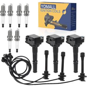 3PCS UF156 Ignition Coils + 6PCS Iridium Spark Plugs + 3PCS Wires Ignition Coils Pack Fits for 1996-2002 4Runner, 1995-1998 T100, 1995-2004 Tacoma 3.4L, Coil Pack Set Aftermarket Parts