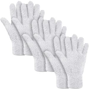 Patelai 3 Pairs Microfiber Plant Dusting Gloves Leaf Cleaning Gloves for Indoor Plants, Blinds, Furniture, House (White,Large)