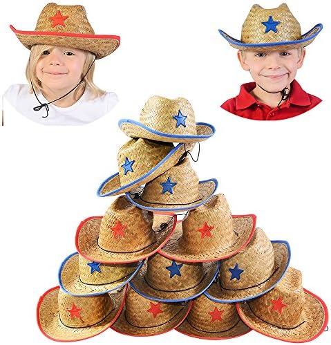 Funny Party Hats Cowboy Party Hats - 9 Straw Cowboy Hats - Medium - Red, Blue - Costume Headwear - For children, cowboy party participants