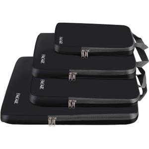 BAGAIL 4 Set Compression Packing Cubes Travel Accessories Expandable Packing Organizers(Black ClothPattern 4 Set) (4-Black)