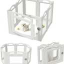 Foldable Clear Acrylic Dog Playpen with Door, 23.6" Acrylic Puppy Playpen, Easy Assemble Indoor Pet Fence with White Frame, Clear Dog Playpen for Puppies & Animal (White, 23.6‘H, 6 Panels + 1 Door)