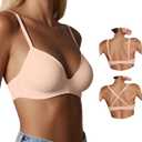 Seamless Wireless Bra for Women with Support - No Underwire Plunge Push Up Comfy Tshirt Bras Racerback Bralette