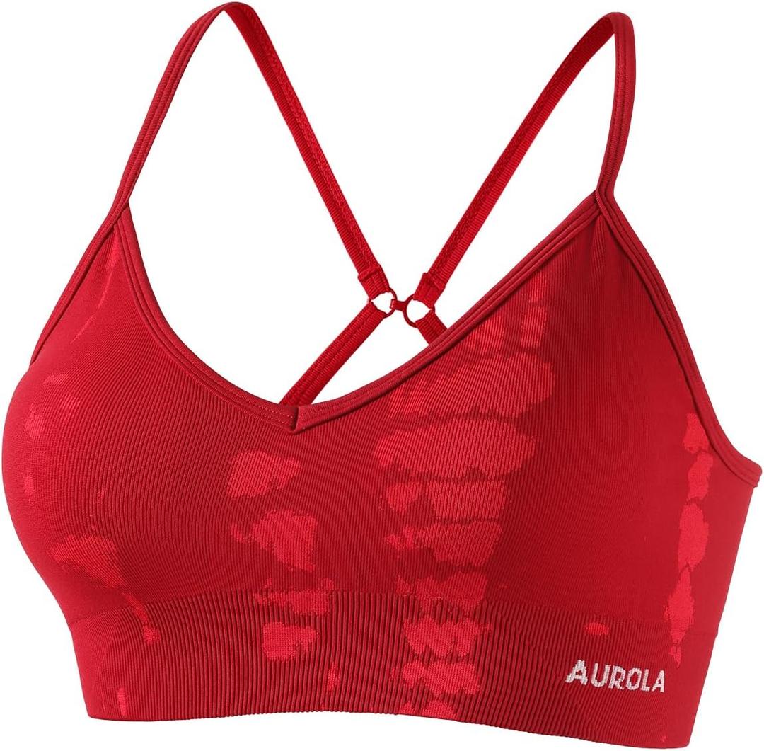 AUROLA Serpent Seamless Sports Bras for Women,Backless Padded Strappy Workout Gym Yoga Crop Tops (Medium, Serpent- Christmas Red)