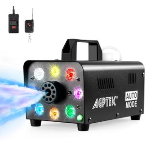 AGPTEK Fog Machine, 500W Portable Led Smoke Machine with Lights (Red, Blue, Green) & Wireless Remote Control for Halloween, Christmas, Wedding, Parties, DJ Performance & Stage Show