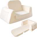 BanaSuper Extra-Wide Kids Sofa for Toddlers, 2-in-1 Convertible Memory Foam Couch to Lounger, Fold-Out Soft Sherpa Baby Sofa Bed & Reading Chair for Age 2-8, Gift for Boys & Girls, Beige