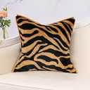 Yangest Black and Gold Square Pillow Cover Cut Velvet Zebra Print Cushion Cover Luxury Modern Pillowcover for Couch Living Room Bedroom,18x18 Inch