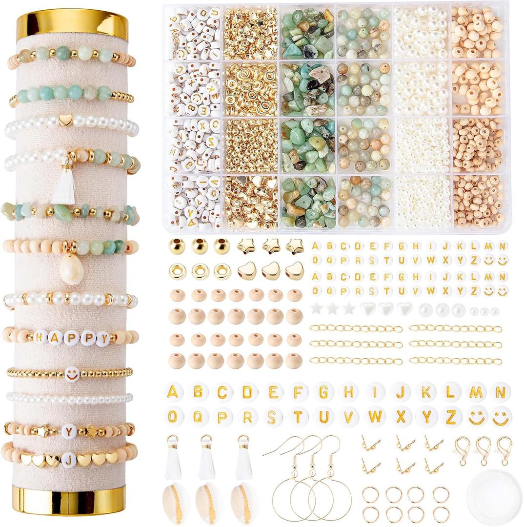 Xylise Jewelry Making Supplies Kit Natural Stone Beads for Irregular Natural Stone with for DIY Craft Bracelet Necklace Earrings for Adults (Amazonian)