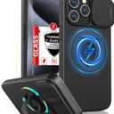 for iPhone 15 Pro Case Magnetic Compatible with MagSafe Wireless Charging with 2 Screen Protectors,Built-in Kickstand Ring Camera Heavy Duty Protection Military Grade Drop Shockproof Black