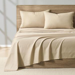 DKNY Cooling Washed Microfiber Sheet Set, King, Warm Beige, 4-Piece