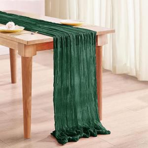 EmeraldGreen Boho Gauze Fabric Table Runner for Baby Shower, Bridal Shower Decorations, Wedding, Thanksgiving, Christmas, Birthday Decor (35x120)