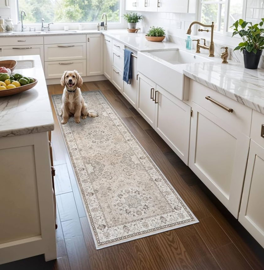 2x6 Hallway Washable Runner Rug : Vintage Soft Kitchen Laundry Runner with Non Slip Backing Farmhouse Entryway Living Room Floor Mat Stain Resistant Carpet for Bedroom Bathroom Distressed Beside Rug