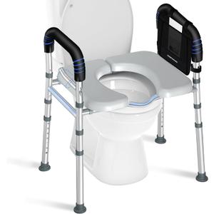 Raised Toilet Seat with Handles, 450lb Toilet Seat Risers for Seniors, Adjustable Height & Width, Extra Support Bars, Padded Seat, V-Opened Handicap Elevated Toilet Seat for Pregnant, Fits Any Toilet