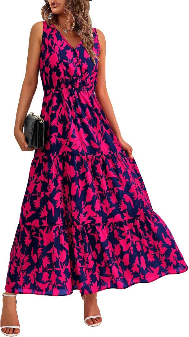 BTFBM Women Summer Dresses Casual Sleeveless Floral Maxi Dresses (XXL)