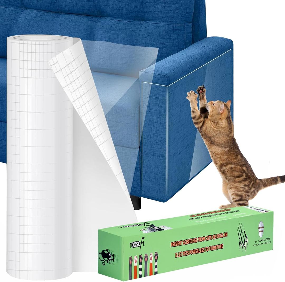 TOOSOFt Anti Cat Scratch Furniture Protector Clear Thicken Vinyl 160"x12.4" Couch Protector from Cat Claws - Single Sided Sticky Flexible Dog Tape for Furniture, for Couch Corner Door Walls Bed
