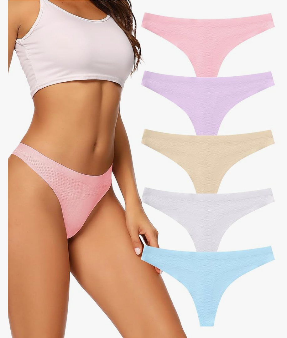 voenxe Seamless Women Underwear Thongs,No Show Ladies Thong,No Line Workout Breathable Comfortable Panties,Soft Undies,5-Pack L