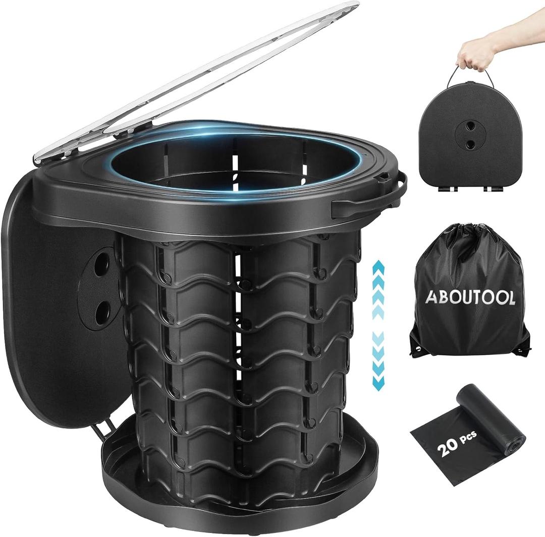 Portable Toilet for Adults, Adjustable Height Camping Toilet Portable, Outdoor Emergency Toilet for Car, Travel, Camping, and Hiking, Comfortable Portable Potty for Adults with 20 Toilet Bags (Black1PCS)