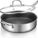 Stainless Steel 6 Quarts Saute Pan with lids, Nonsitck 12.5 inch Jumbo Cooker, 3 Layer Deep Frying pan with Stay Cool Handle, Dishwasher and Metal Utensil Safe