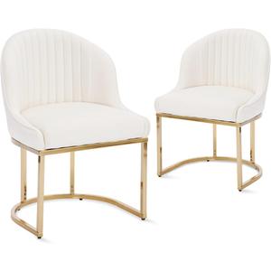 Velvet Dining Chairs Set of 2, Modern Upholstered Barrel Dining Chairs with Gold U-Shaped Base, 18.5" Wide Accent Chairs for Kitchen Dining Room Living Room, Beige