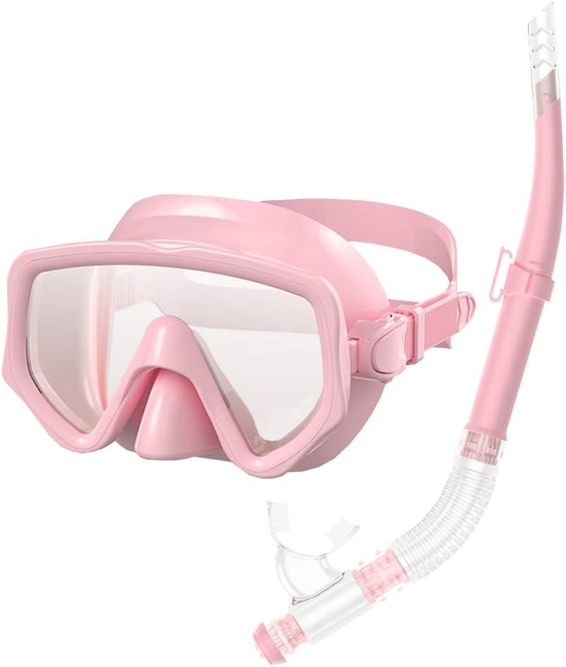 Snorkeling Gear for Adults, Dry-Top Snorkel Set Scuba Diving mask, 180°Panoramic Wide View Professional Snorkeling Gear Breathing Freely Snorkel Mask, Pink