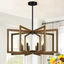 25"-61" Height Adjustable Retro Wood Texture Chandelier for Dining Room, No Assembly Required Dining Room Light Fixture Over Table, Industrial Metal Pendant Lights Fixture for Kitchen Island