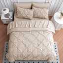 LANE LINEN King Size Comforter Set - 7 Piece Premium Microfiber All-Season King Size Bedding Sets - Includes Comforter, Sheets, Pillowcases & Shams - Super Soft, Fade Resistant & Fluffy Bed Set - Beige