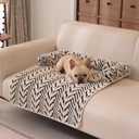 Calming Dog Couch Bed Mats with Neck and Head Support, Fluffy Plush Pet Sofa Cover for Small Medium Dogs and Cats, Non-Slip Bottom, Machine Washable, Black, Medium(35.43''L×31.5''W×5.91''Th