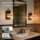 Battery Operated Wall Sconce Set of 2, Wireless Wall Lights with Remote Control, Dimmable 3 Color Temperatures, Rechargeable Wall Sconce with Vintage Faux-Wood Finish for Bedroom Living Room