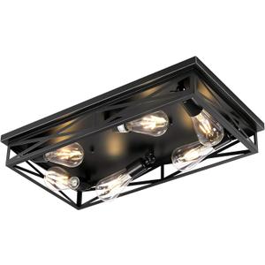 DIKAIDA Flush Mount Ceiling Light Fixture, 6-Light Black Farmhouse Flush Mount Light Fixture Kitchen Lights, 23" Metal Cage Closed to Ceiling Mounted Lights for Kitchen Hallway Entryway E26 Base