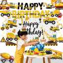 3 x Construction Birthday Party Supplies  Banner, Backdrop, Hanging Swirls, Honeycomb Centerpieces, Foil Balloons for Boys 2nd 3rd Birthday Construction Party Decorations