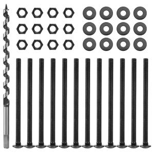 SPARKWHIZ 1/2 in. x 8 in. Carriage Bolt Kit Includes 12 Bolts, 12 Washers, and 12 Nuts+1/2-Inch x 12-Inch Auger Drill Bit, Hex Shank 3/8-Inch
