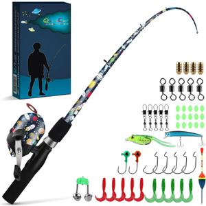 Kids Fishing Pole Set, Portable Telescopic Kids Fishing Poles for Boys and Girls Ages 4-8, Universe Trave-Themed, 120cm