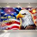 4th of July Banner Patriotic Eagle Backdrop God Bless America 71 x 43 Inches American Flag Fireworks Decorations for Outdoor Yard Party Memorial Day Independence Day Decor