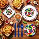 168 Pcs Soccer Party Supplies Serves 24 World International Flag Tableware Set Disposable Paper Plates Cups Napkins and Cutlery for Boys Birthday Sports Decor