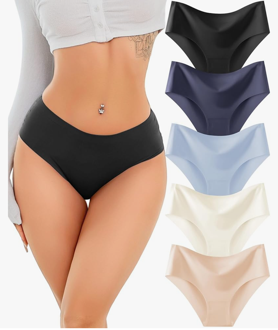 Take Talk Seamless Underwear for Women Sexy Mid Rise Brief Ladies No Show Bikini Panties Womens Cheeky 5 Pack XS-XL