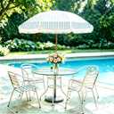 Aoxun 7ft Patio Umbrella with Fringe,Outdoor Beach Umbrella with Aluminum Pole, Ribs Push Button Tilt and Carry Bag, UV 50+ Picnic Tassel Umbrella (Blue&White)