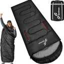 Sportneer 0 Degree Wearable Sleeping Bag for Adults & Kids  Walkable with Arm Zippers, Waterproof & Warm to 20F, Compact for Camping, Stadiums, Travel, Backpacking & Car Use (87''Long, Black)