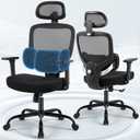 Ergonomic Office Desk Chair, High Back Breathable Mesh Computer Chair, 3D Lumbar Support, 2D Headrest & 3D Armrests, 300lbs Heavy Duty Task Chair for Home Office Work Gaming, Black, 20 inches x 10 inches x 20 inches