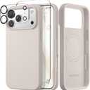 GONEZ Magnetic for iPhone 17 Pro Case, Compatible with MagSafe, [Screen Protector + Camera Lens Protector], Liquid Silicone Anti-Scratch Shockproof Protective Phone Case 6.3 inch, Stone