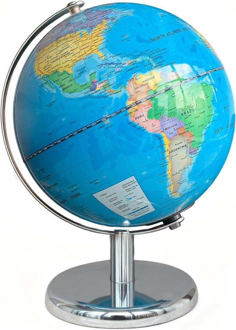 8'' Illuminated Globe for Kids(World Globe with Stable Heavy Metal Base Rewritable Easy-Read High Clear Map Educational Interactive for Children Learning STEM Toy Present for 3+ Years Old)