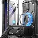 i-Blason Armorbox for Samsung Galaxy S24 Ultra Case MagSafe with Camera Cover Stand [Support Wireless Charger] 360 Full-Body Case with Screen Protector & Kickstand Phone Case for S24 Ultra, Black