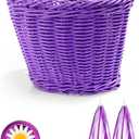 Hestya Kids Bike Basket Set, Wicker Basket, Handlebar Bicycle for Girls Colorful Streamers Daisy Bell Decoration for First of School Back to School Gift (Purple)