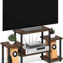 Furinno Turn-N-Tube TV Stand, 6-Shelf Entertainment Center with Shelves, Toolless TV Console with Raised Top for TV up to 50 Inch, Open Back, for Living Room, Bedroom, Amber Pine