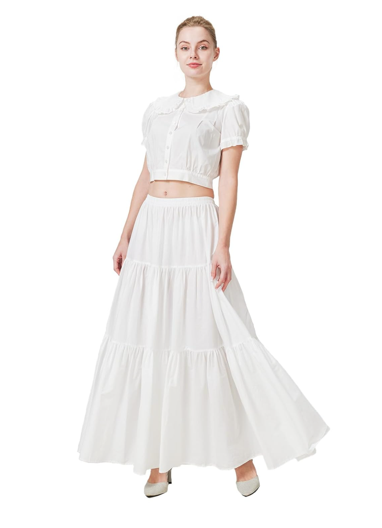 BEAUTELICATE 100% Cotton Victorian Maxi Skirt Women Gypsy Medieval Renaissance Boho Skirt Full Length, Size M