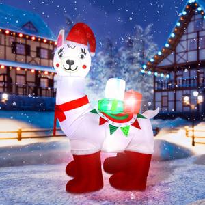 Hiboom 6 ft Tall Christmas Llama Inflatable with Built in LEDs Alpaca Christmas Inflatable Decoration with Xmas Hat and Gift Box Xmas Blow up Decor for Holiday Party Outdoor Yard Garden Lawn Decor