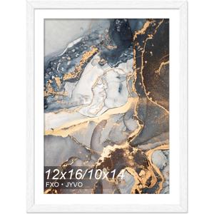Engineered Wood 12x16 Frame White, Display Picture 10x14 with Mat or 12 x 16 Without Mat, Picture Frame with Wood-grain for Diamond Art Painting 30x40cm, 1 Pack