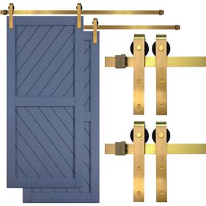 Rio Salto Gold Barn Door Hardware Kit Adjustable Length Sliding Door Hardware Modern Barn Interior Brushed Brass Panel Hardware Hardware Kit, (2) 6ft Single Door - NO Door (6ft 6in - Single Doors (2-Pack))