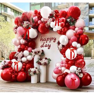 Red Pink Balloon Arch Kit Double Stuffed Dark Red Pink Burgundy White Pearl Balloon Garland With Bows for Mothers Day Wedding Bridal Shower Engagement Mom Birthday Anniversary Party Decor