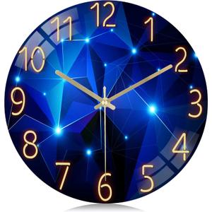 Lafocuse 12 Inch Silent Blue Wall Clocks Battery Operated, Analog Glass Wall Clock for Living Room Decor, Reloj de Pared Modern Decorative Kitchen Wall Clock for Bedroom Home Office