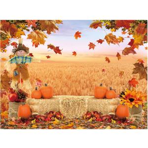 Funnytree 8X6FT Fall Backdrop Autumn Pumpkin Harvest Thanksgiving Hay Maple Leaves Background Baby Shower Birthday Party Decor Portrait Studio Photobooth Photography Props Gift Supplies